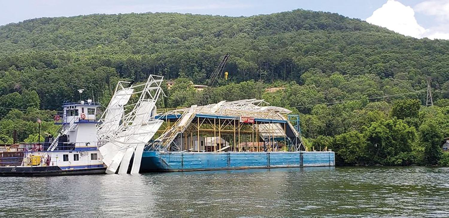 Stage Canopy On Barge Hits Bridge