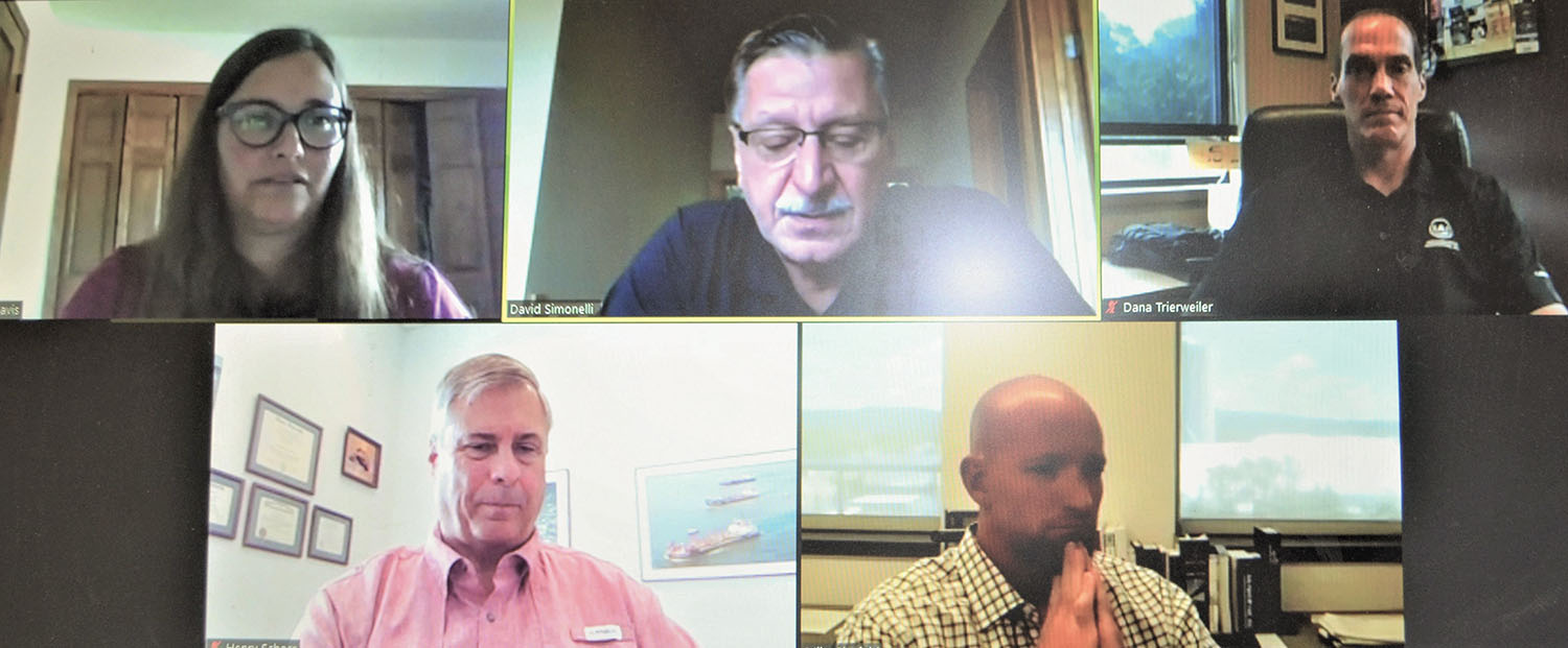 COVID-19 safety panelists participating in the July 27 webinar were, top, from left: Margaret Davis, David Simonelli and Dana Trieweiler; bottom, from left: Henry Schorr and Mike Binsfeld.