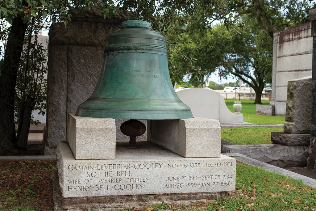 The roof bell of the America at Capt. L.V. Cooley’s grave in Metairie, La. (Photo by Frank McCormack)