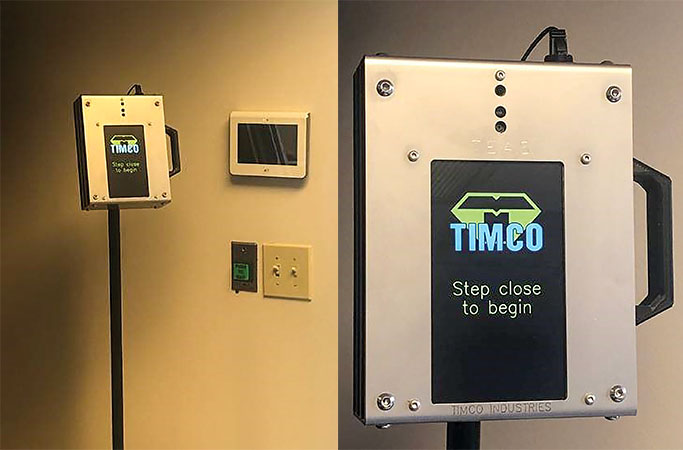 The Temperature Entry Access System (T.E.A.S.) by TIMCO Industries is an automated, touchless, infrared temperature scanner designed to limit entry or access to those people whose temperature is within a company’s specified range. (Photo courtesy of TIMCO Industries)