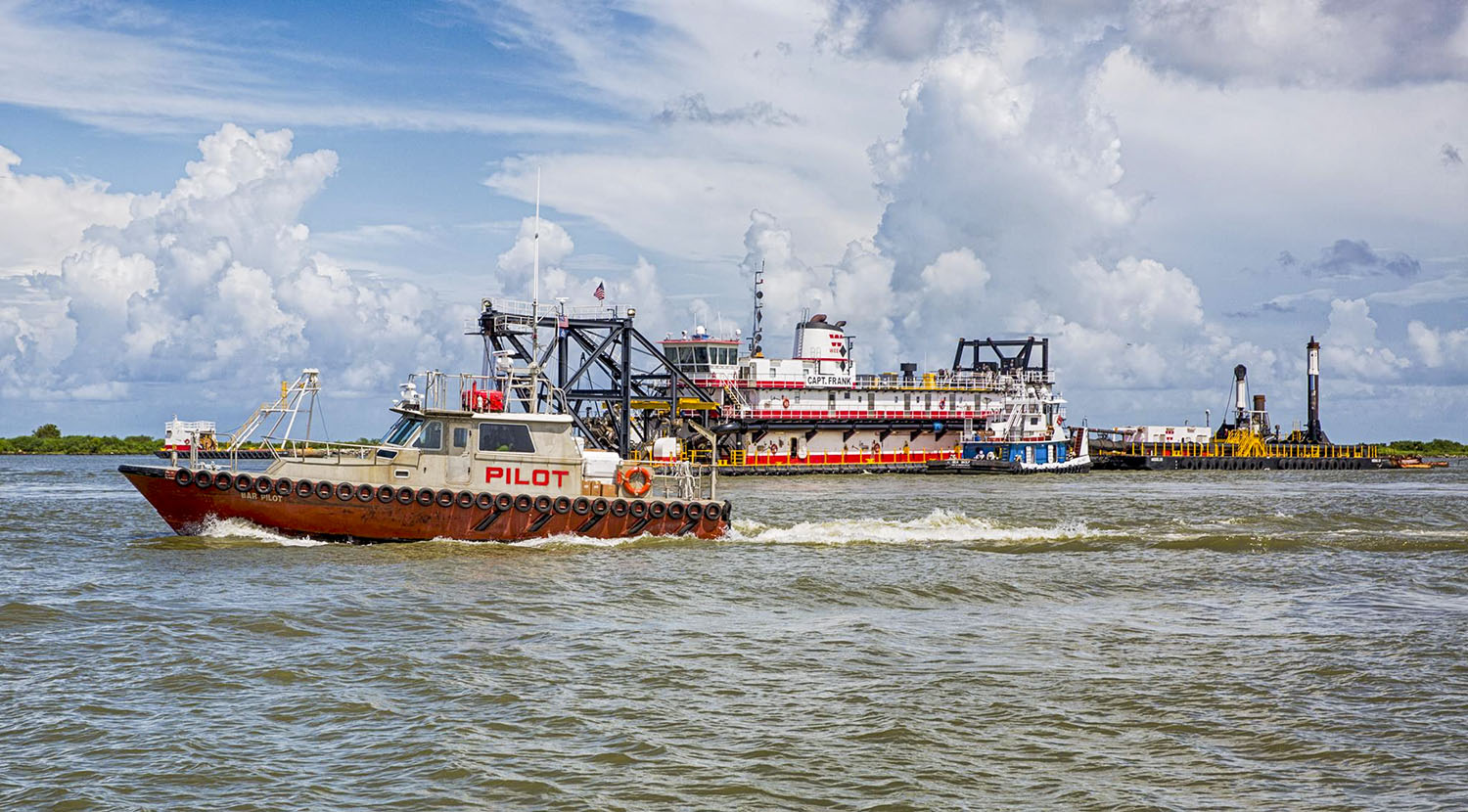 Weeks Marine’s cutterhead dredge Captain Frank started dredging at Mile 5 Above Head of Passes. (Photo courtesy of Big River Coalition)