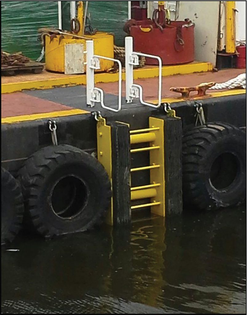 Removable ladder type installed on barge. (Photo courtesy of Schuyler Maritime)