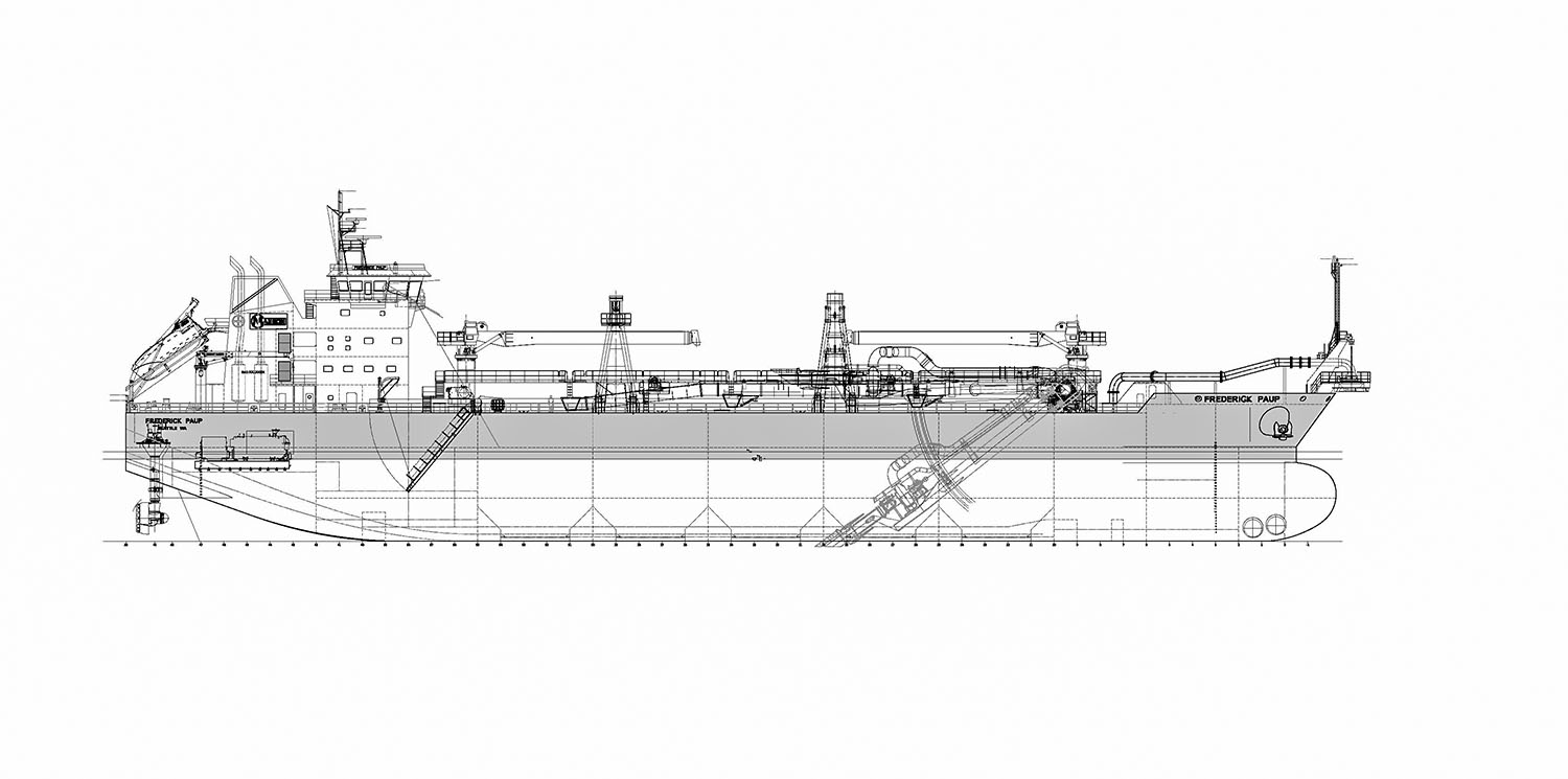 Drawing of the dredge Frederick Paup, which is under construction at Keppel AmFELS for Manson Construction Company.