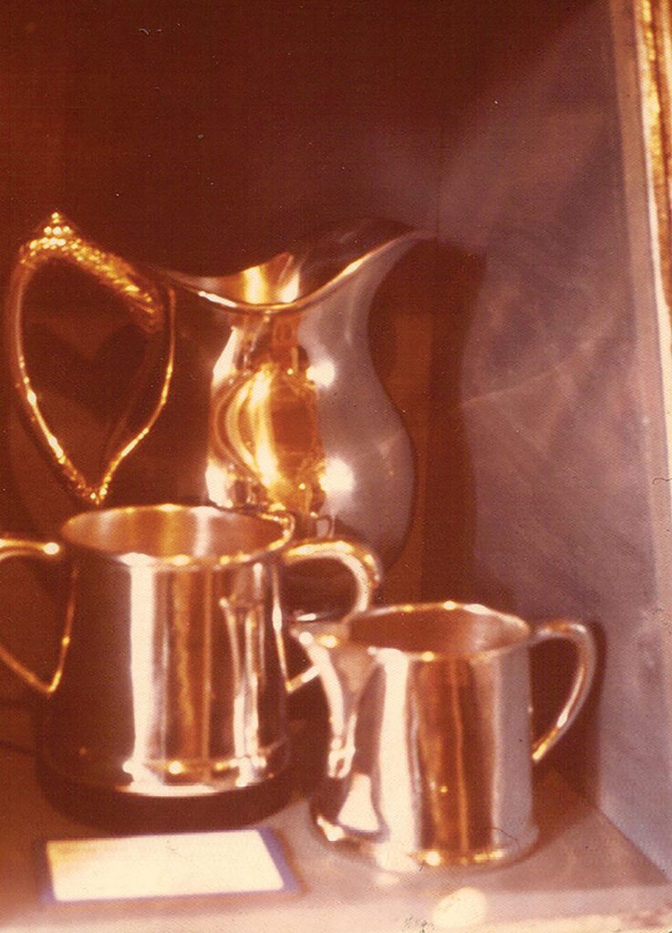 Silver from the Bald Eagle as displayed in the riverboat museum aboard the Str. Becky Thatcher at St. Louis in 1969. (Keith Norrington collection)