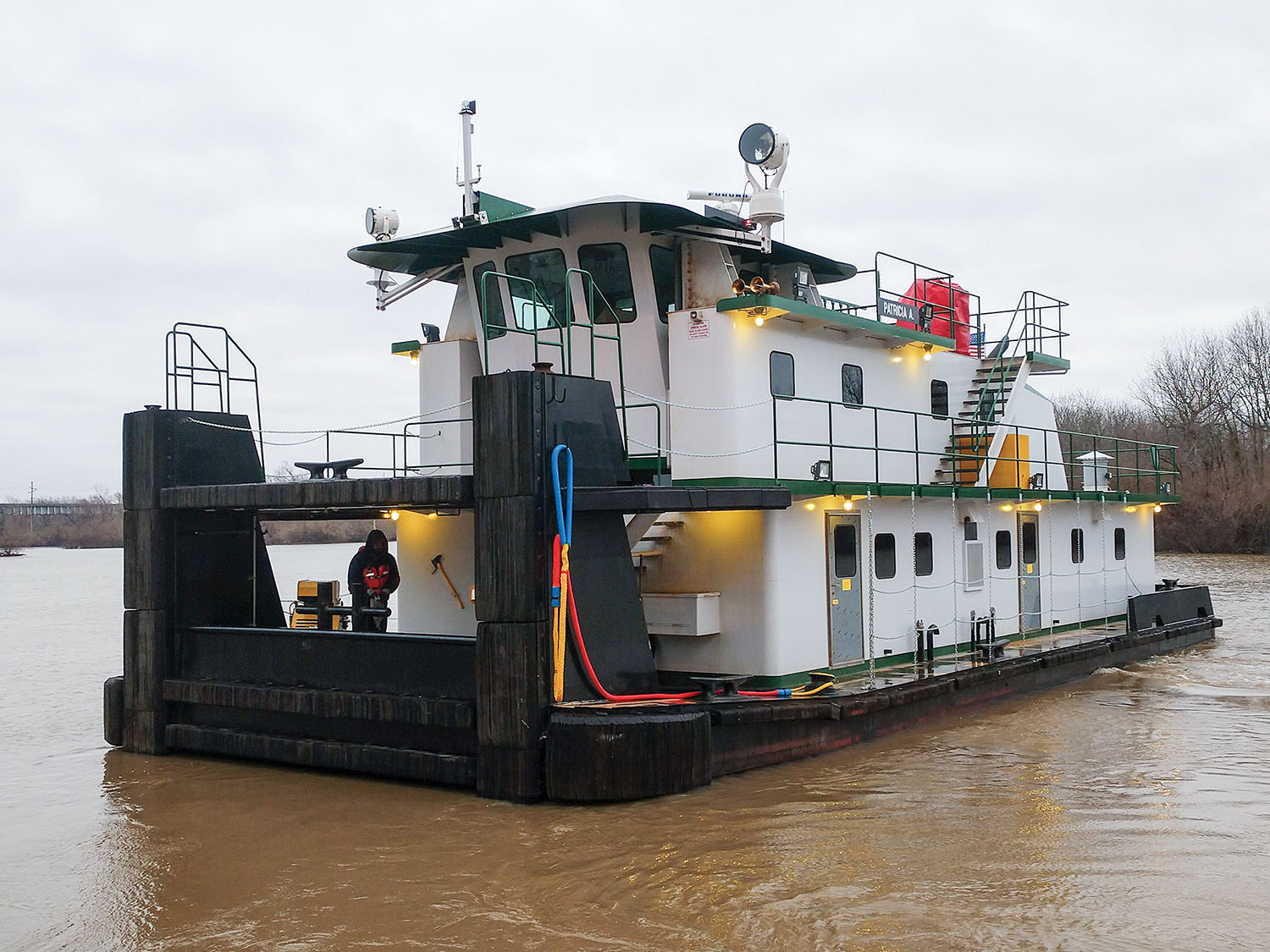 The Patricia A with the pilothouse in the down position.