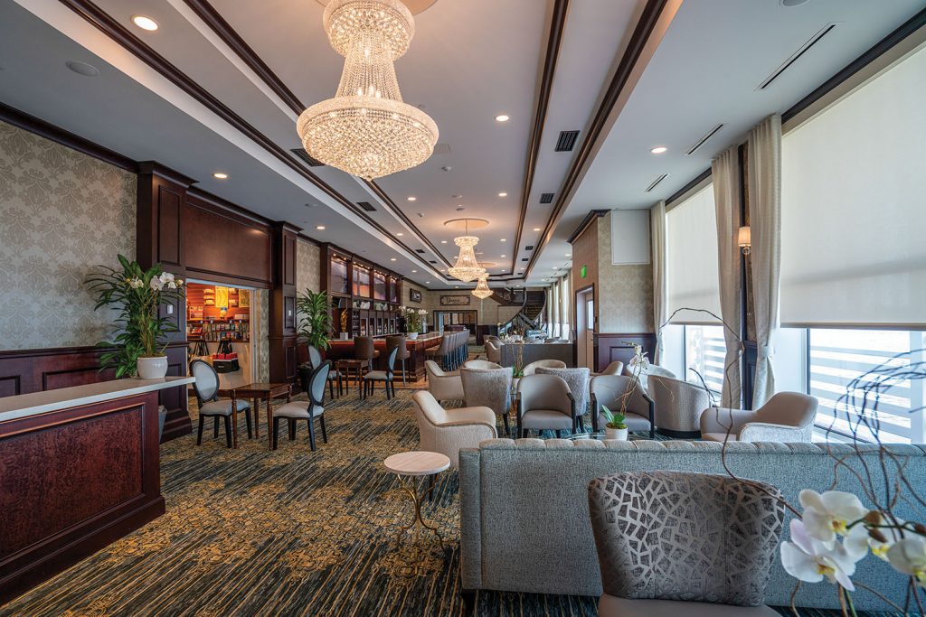 The grand lobby of The American Countess features a contemporary design, which is seen throughout the ship. (Photo courtesy of American Queen Steamboat Company)