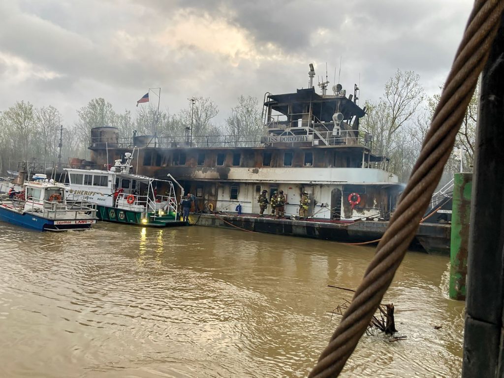 The Miss Dorothy on the day after the fire. (Photo courtesy of Baton Rouge Fire Department)