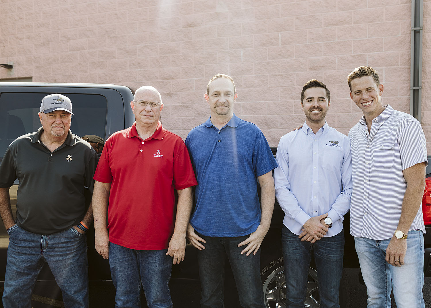 James Loughlin, new CEO of Midwest Tankermen, Inc., with the company’s dispatch/management team. From left, Chad Lacy, Chuck Colognesi, George Branner, Kevin Molloy and Loughlin. (Photo courtesy of Midwest Tankermen Inc.)