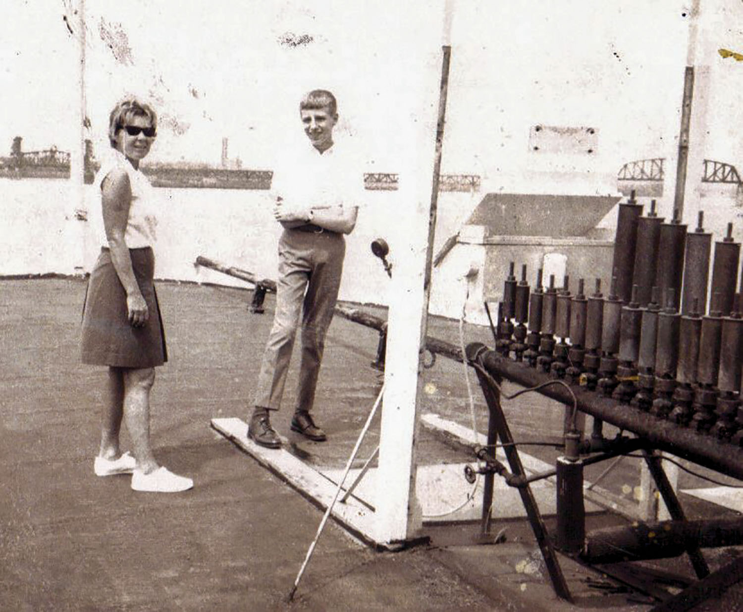 Teacher and student: Calliopist Shirley Burwinkle and Keith Norrington aboard the Str. Belle of Louisville in 1969. (Keith Norrington collection)
