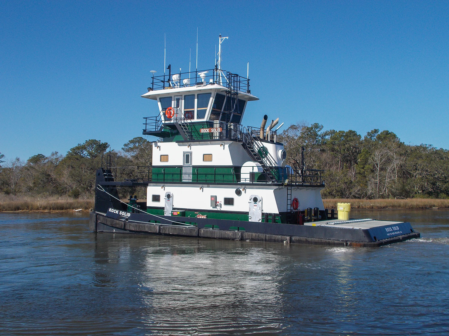 The 67- by 28-foot mv. Rock Solid is powered by a pair Mitsubishi Tier III engines through Twin Disc gears.