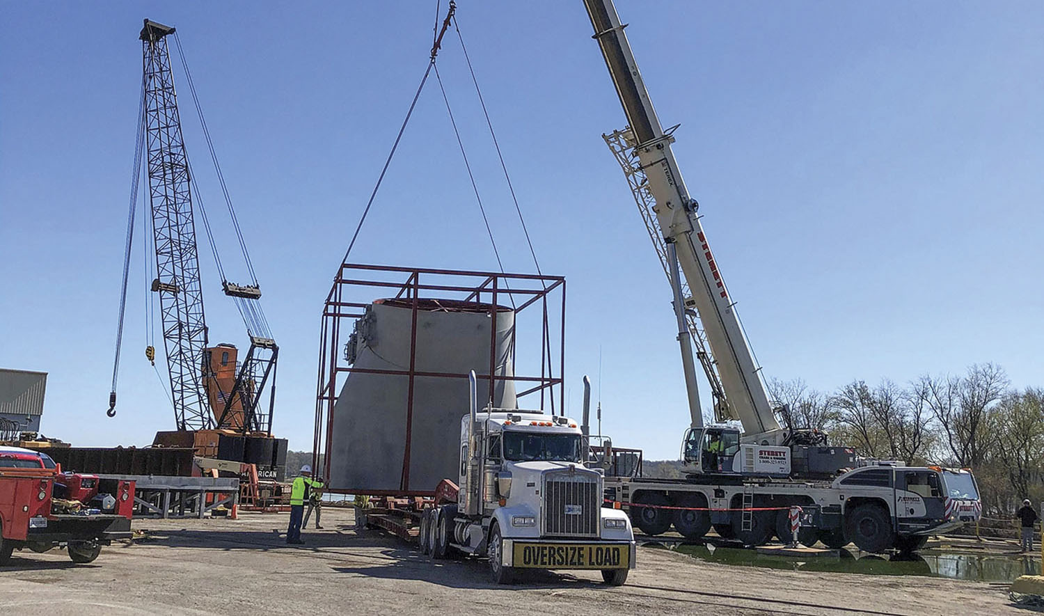 Ports of Indiana-Jeffersonville is receiving large equipment and plant parts for a $600 million cement plant expansion by barge and storing them before they are hauled by truck to the Lehigh Cement plant in Mitchell, Ind. (photo courtesy of Ports of Indiana)