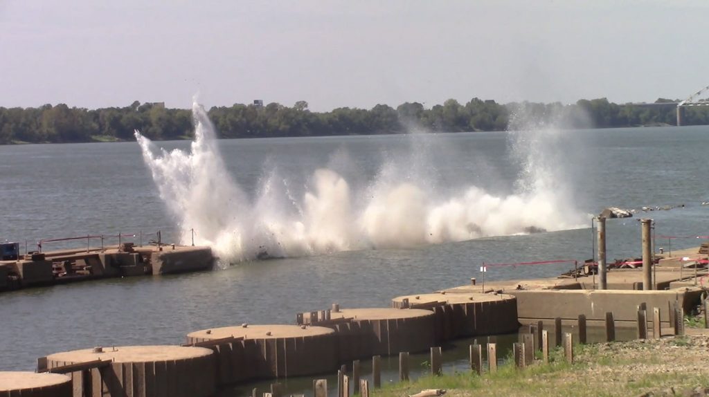 A wall at former Locks 52 is demolished in 2019. (Photo courtesy Louisville Engineer District)