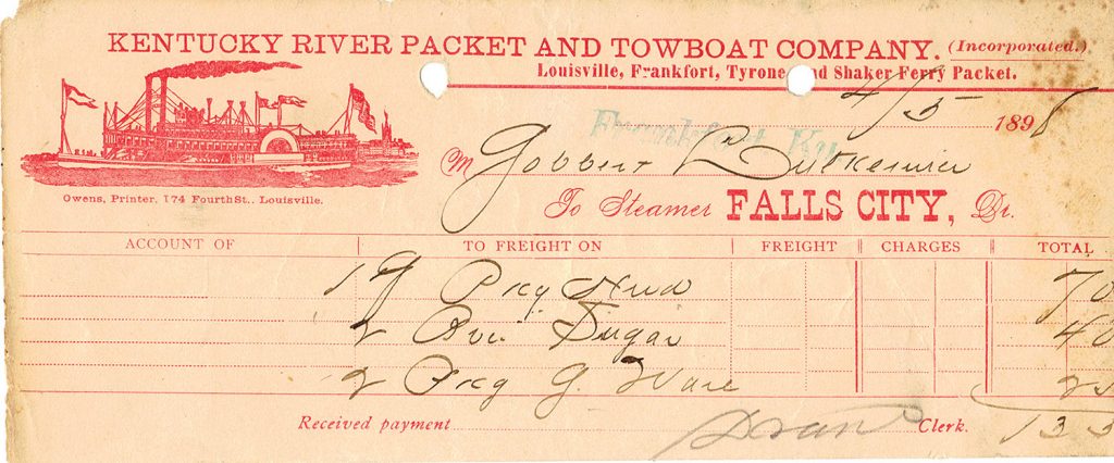 A freight bill, dated April 5, 1898, for the steamer Falls City. (Keith Norrington collection)