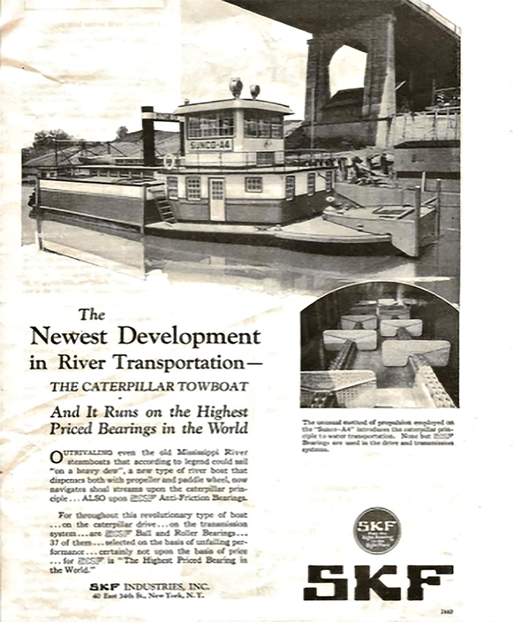 An ad from 1929 showing the SUNCO A-4’s unique propulsion system as well as the swivel bow that it steered with. (Capt. David Smith collection)