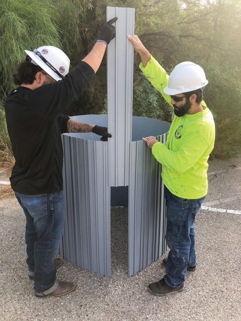 –photos courtesy of Form-A-Tube Form-A-Tube is a specially coated PVC product for casting or repairing columns and piles. The bendable panels snap or slot together. Form-A-Tube does not have to be pre-measured and does not use epoxy or hardware. (Photo courtesy of Form-A-Tube.)