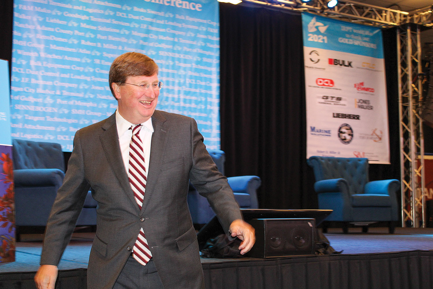 Mississippi Gov. Tate Reeves was a keynote speaker at the annual Inland River, Ports and Terminals conference in Biloxi, Miss. (Photo by Dee Dee Whittaker)