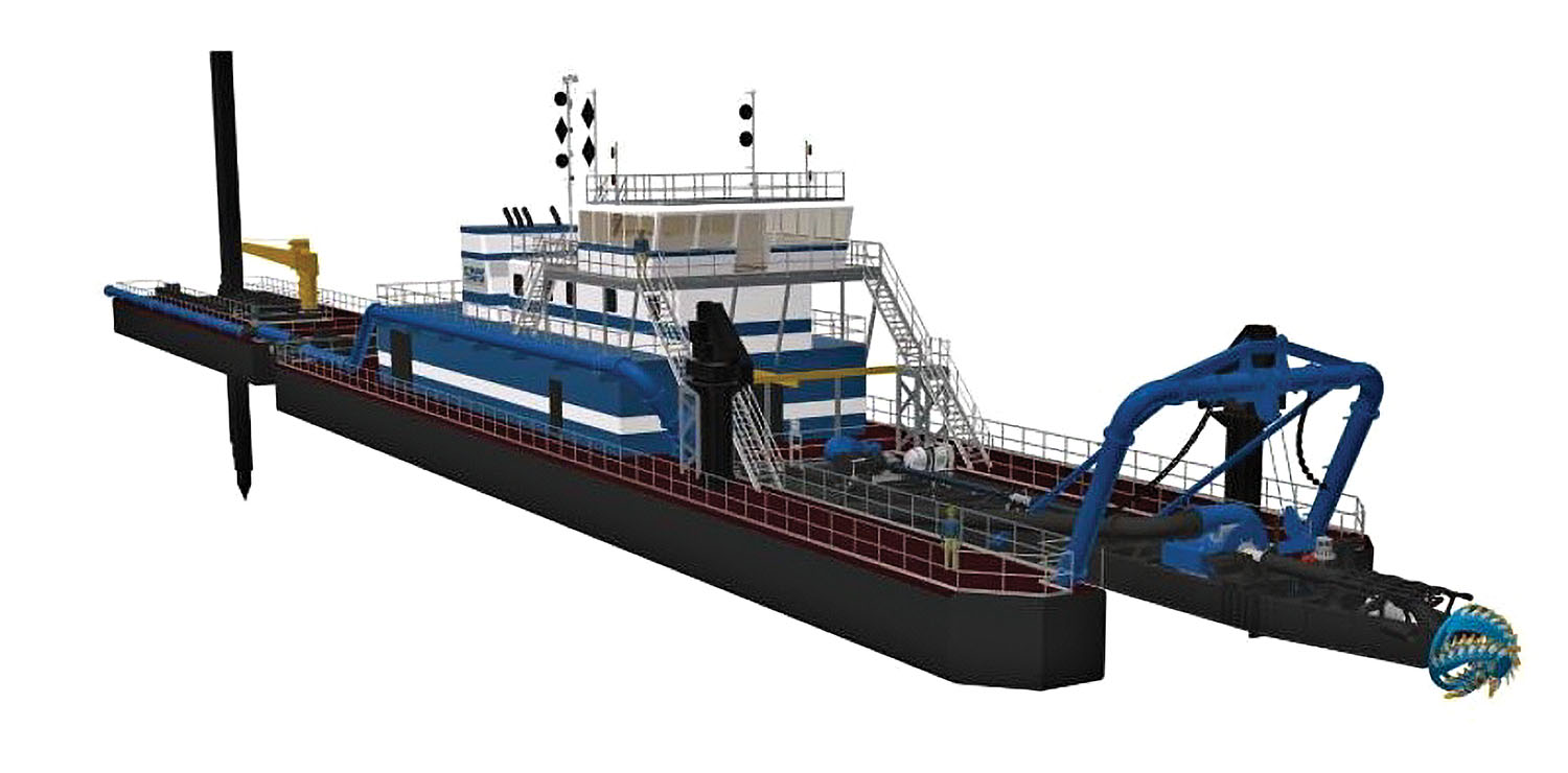 Custom-designed 24-inch dual pump Marlin Class dredge will have total installed horsepower of 9,621 hp. (artwork courtesy of DSC Dredge)