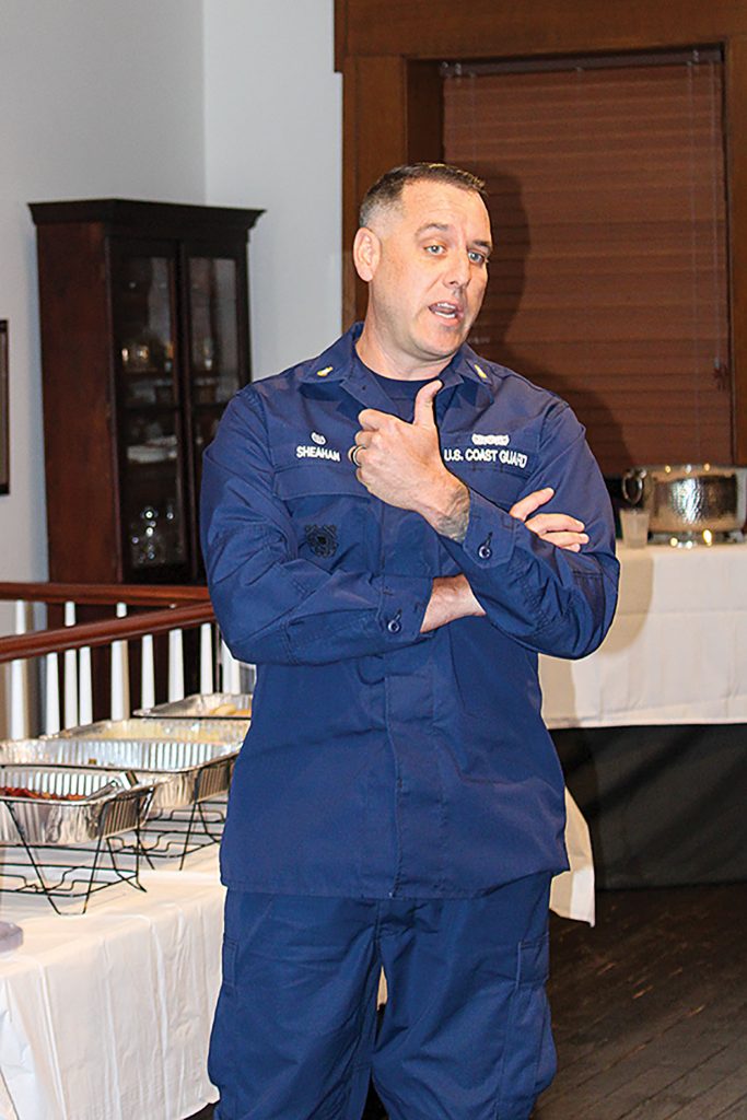 Michael Sheahan, officer in charge of Station Paducah, talks about the new station’s role in Coast Guard operations in the area. (Photo by Shelley Byrne)