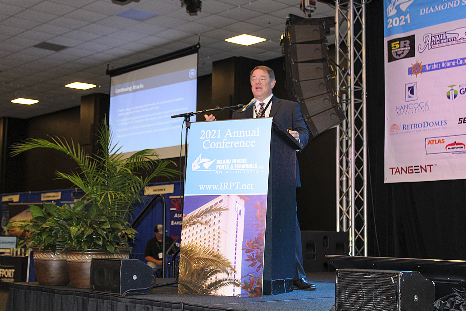 David Wren, president and CEO of Network Technology Partners, speaks during the recent Inland Rivers, Ports and Terminals conference in Biloxi, Miss. (Photo by Dee Dee Whittaker)