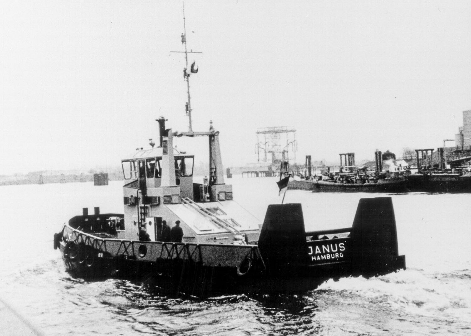 A historic photo shows Janus, the first tug with Schottel RudderPropellers. (Photo courtesy of Schottel Inc.)