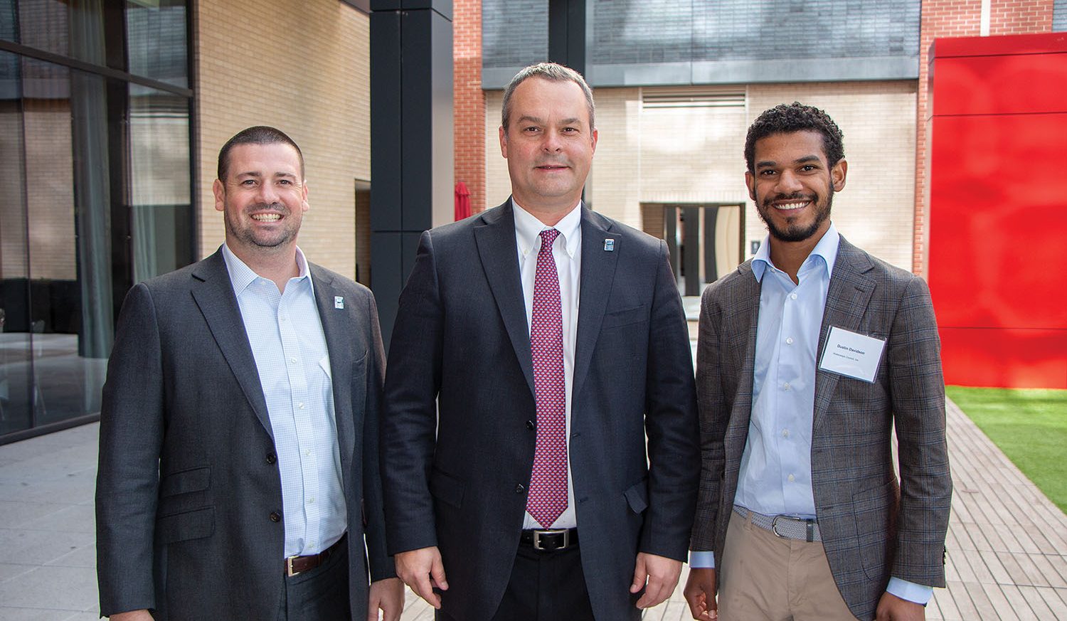 From left, Tracy Zea, Waterways Council Inc. president/CEO; Matt Rickets, WCI chairman; and Dustin Davidson, WCI director of government relations, during the recent WCI-hosted Waterways Symposium in St. Louis. (Photo by Nelson Spencer Jr.)