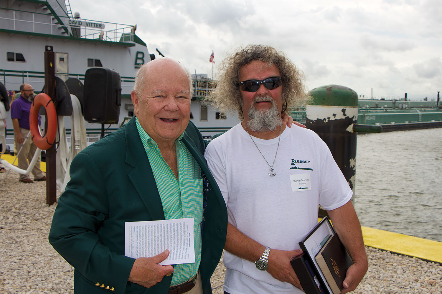 Walter Blessey with Capt. Shawn Martinez. (Photo by Nelson Spencer Jr.)