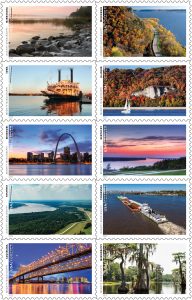 The U.S. Postal Service is releasing its “Mighty Mississippi” book of 10 stamps to honor the Mississippi River next spring. It includes images taken from photographs from all 10 states the river touches. (Images courtesy of U.S. Postal Service)