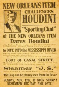 Advertising poster for Houdini’s river stunt. (Keith Norrington collection)