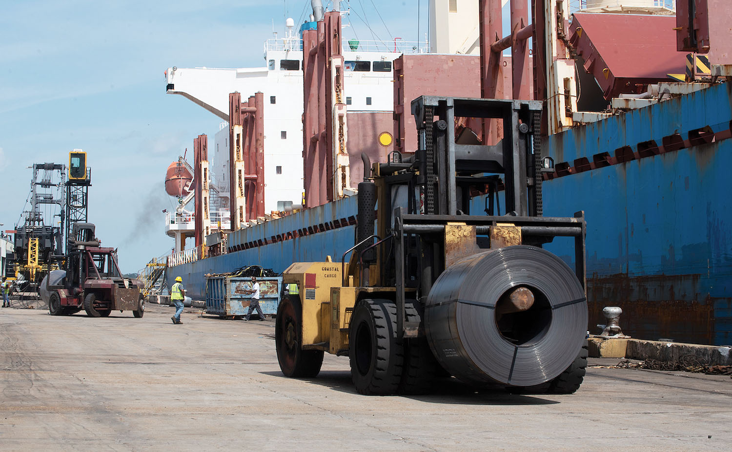 Port NOLA tenant Coastal Cargo moves a steel coil in late 2021. (Photo courtesy of Port NOLA)