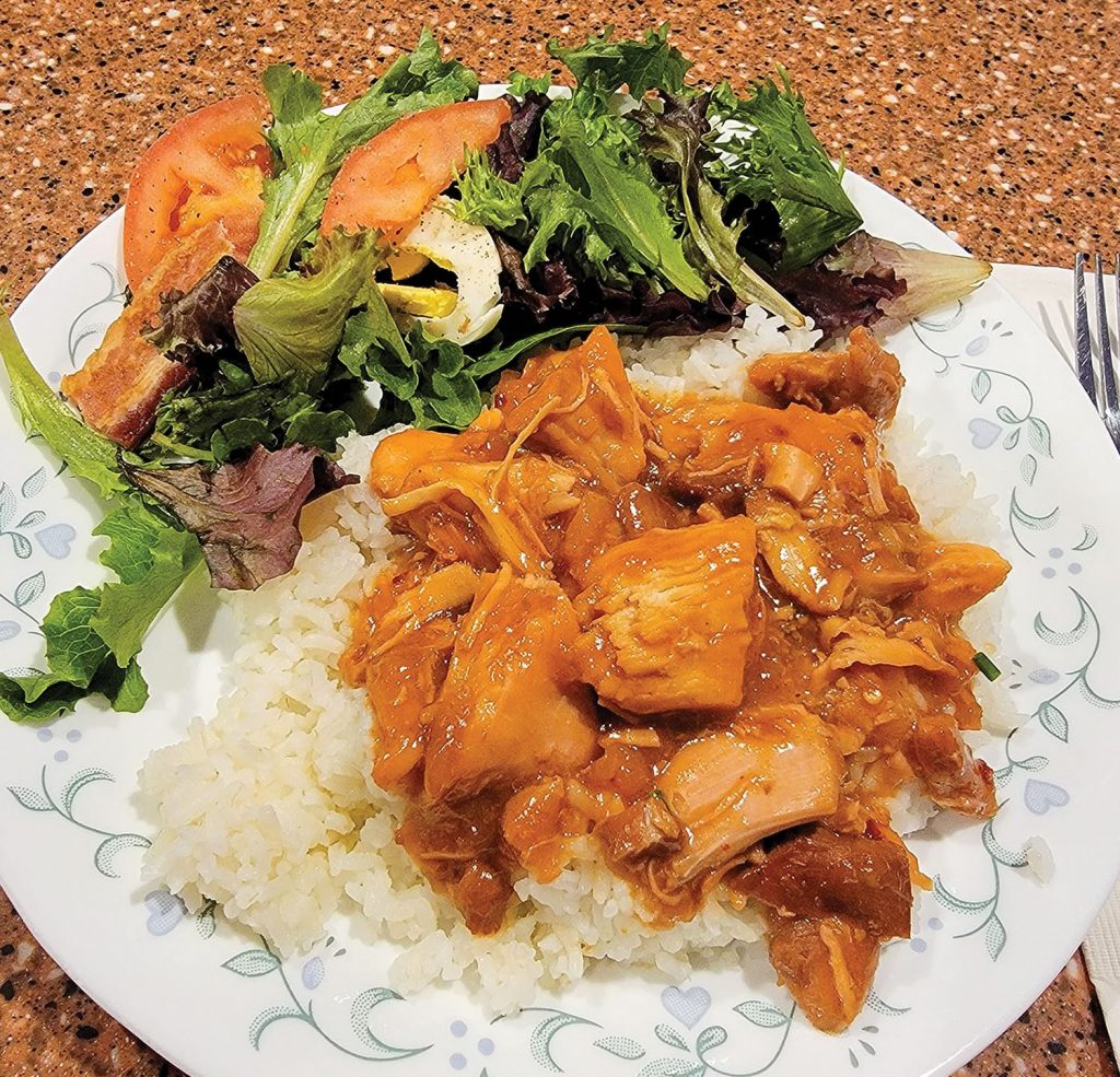 Sweet and spicy slow cooker chicken.