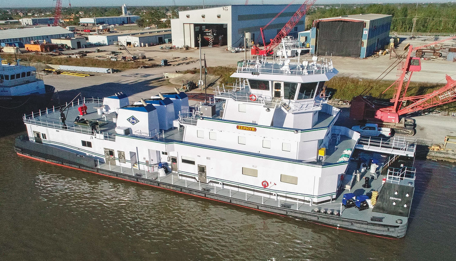The 6,600 hp. mv. Zephyr is the third of three towboats that C&C Marine & Repair constructed for Hines Furlong Line, after the mvs. Scarlett Rose Furlong and Bowling Green. The Bowling Green and Zephyr are operating under long-term leases by Kirby Inland Marine. (Photo courtesy of C&C Marine & Repair)