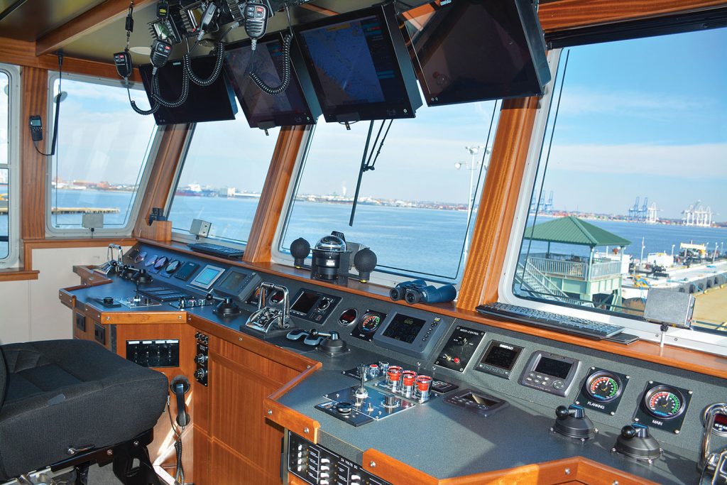 Wheelhouse of the mv. Charles Hughes.