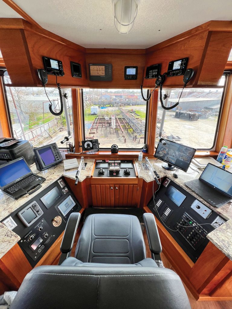 Wheelhouse of the mv. Captain Walter. (Photo courtesy of Crescent Marine Towing)