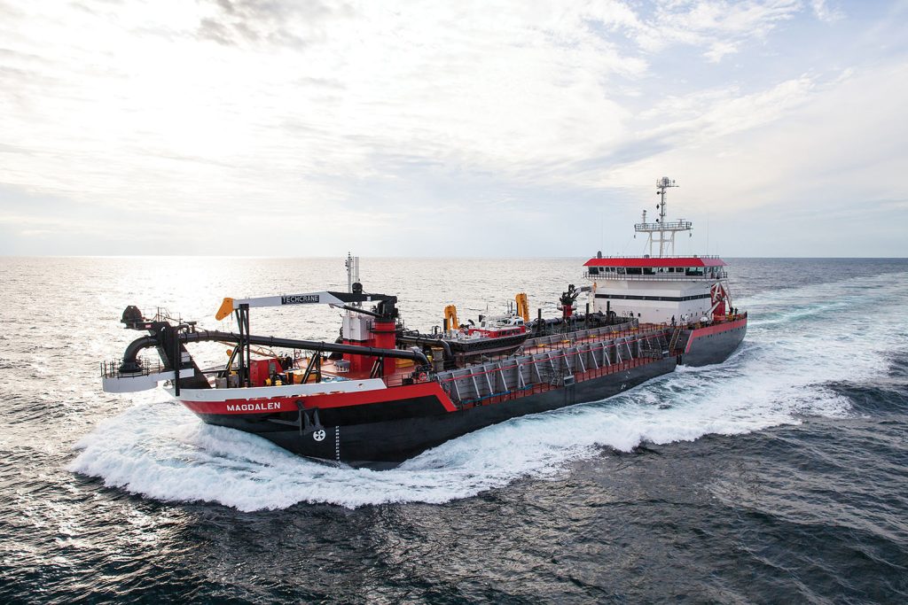 The R.B. Weeks is a sister to the dredge Magdalen, delivered in 2018. (Photo courtesy of Eastern Shipbuilding)