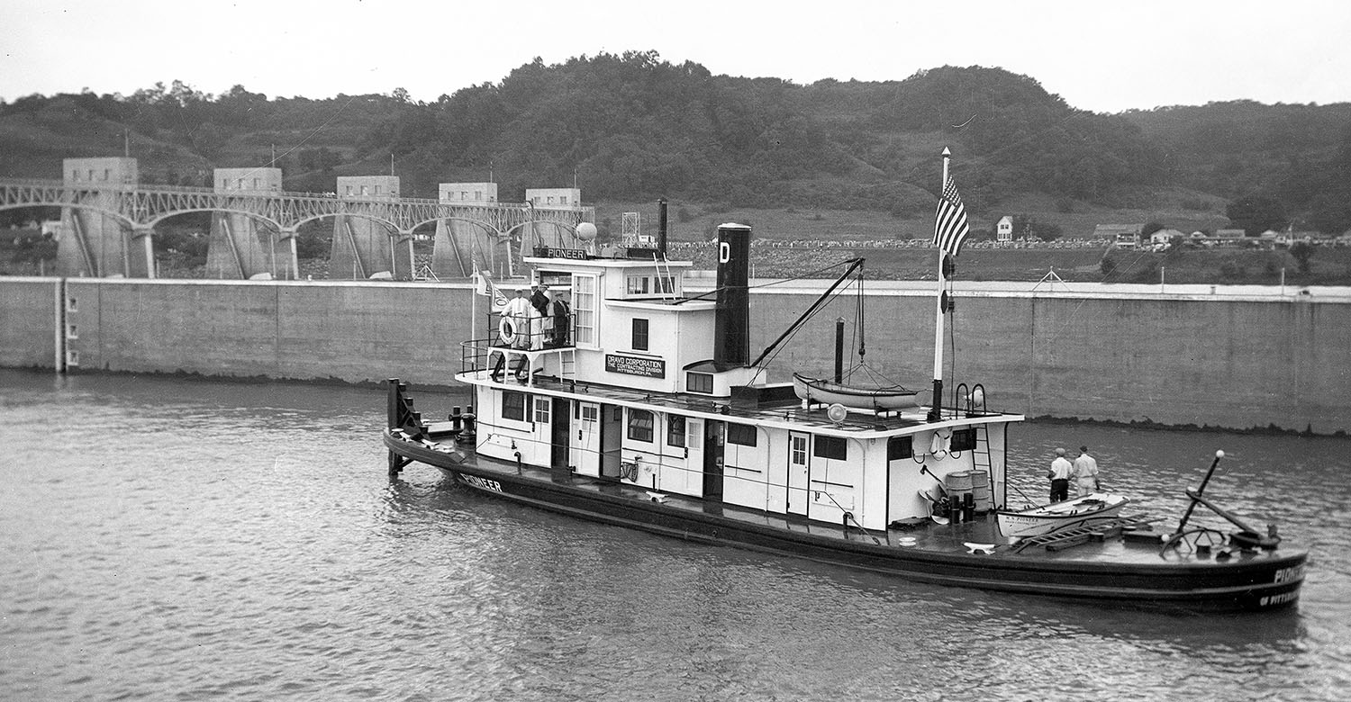 The Pioneer at the new Gallipolis Lock for the dedication ceremony in 1938. (Photo courtesy of Capt. C.R. Neale)