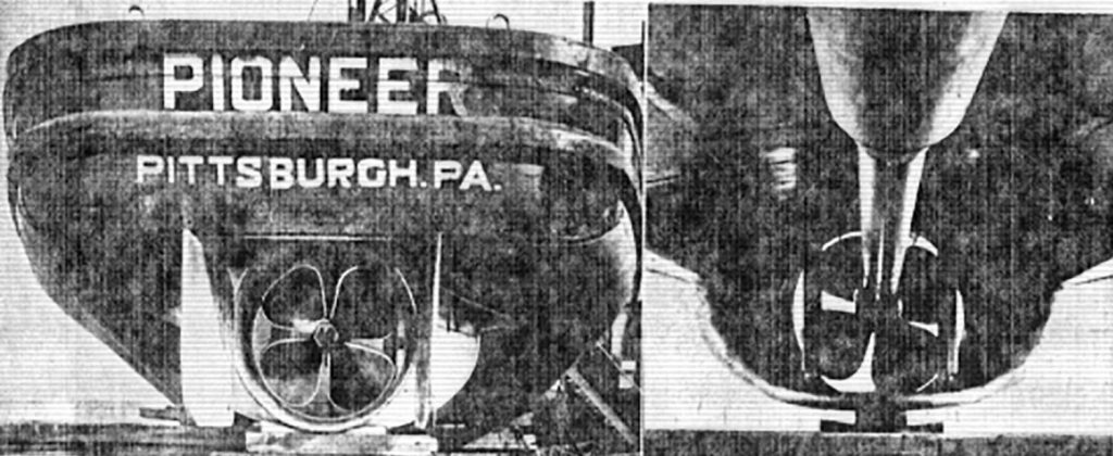 The first kort nozzle as installed on the Pioneer. (Dravo photo from David Smith collection)