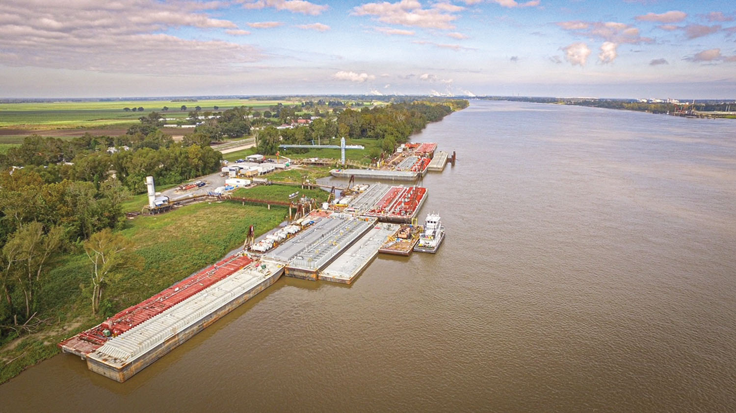 James Marine acquired T.T. Barge Cleaning LLC at Lower Mississippi Mile 183, shown here, along with T.T. Barge Services. (Photo courtesy of James Marine)