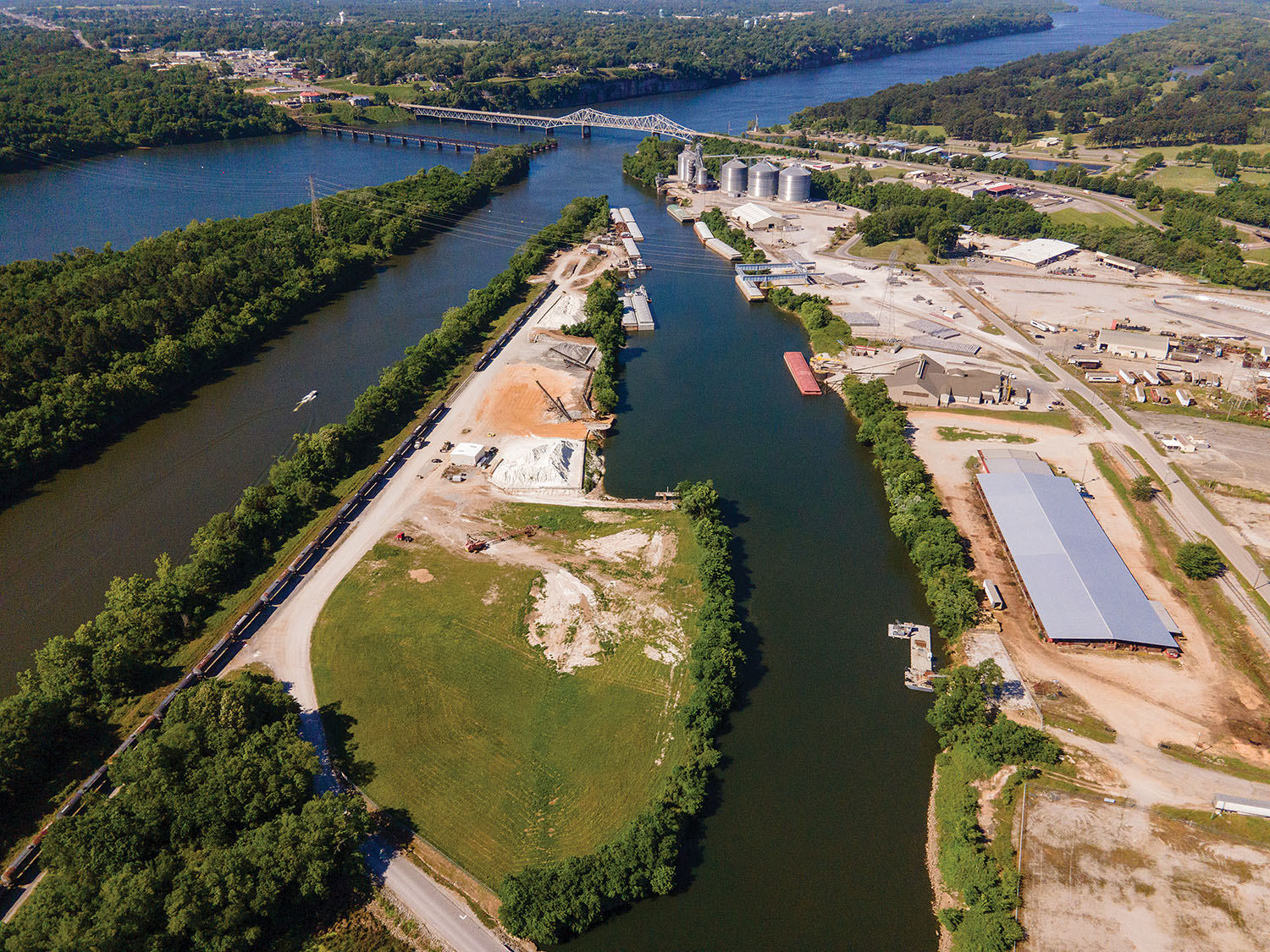 Aerial view of the Port of Florence, Ala., on the Tennessee River. (Photo courtesy of Florence Lauderdale County Port Authority)