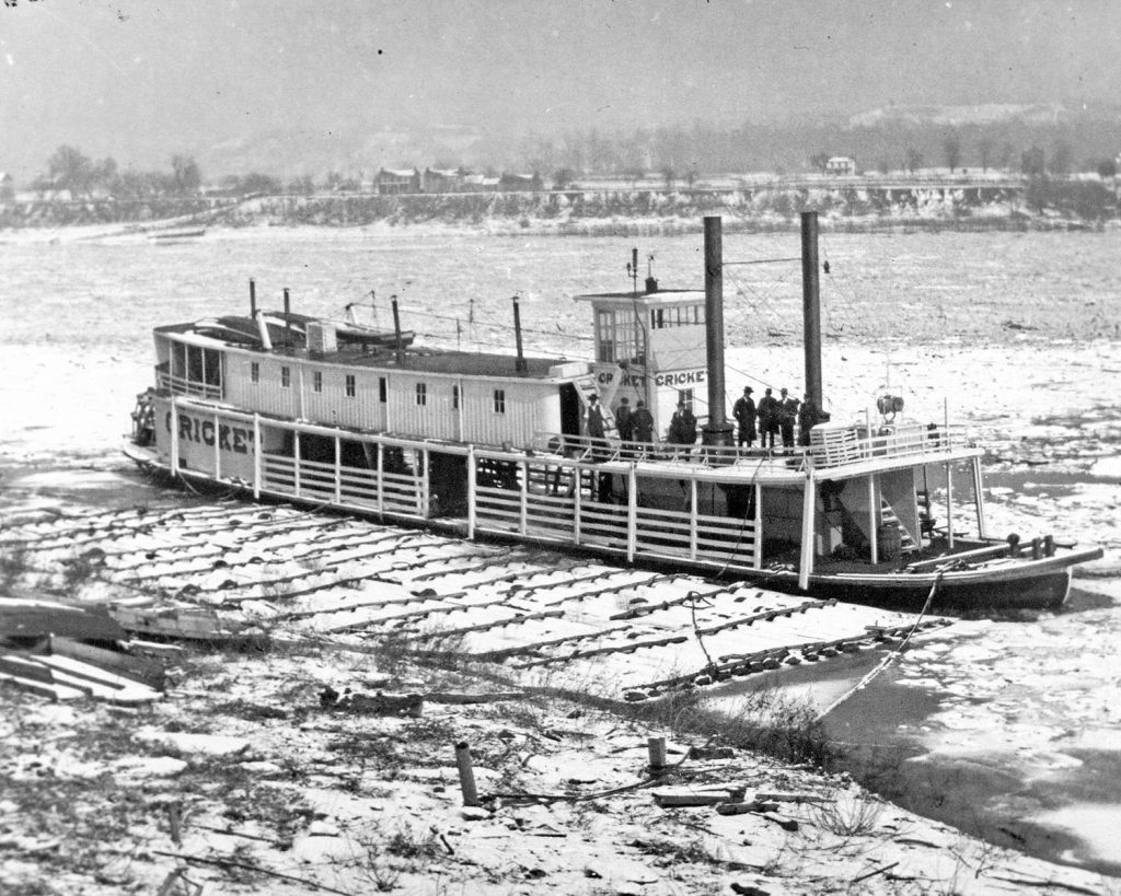 In ice at Catlettsburg in 1903 after being rebuilt in 1902 with model bow. (Capt. Jesse Hughes photo, Capt. David Smith collection)