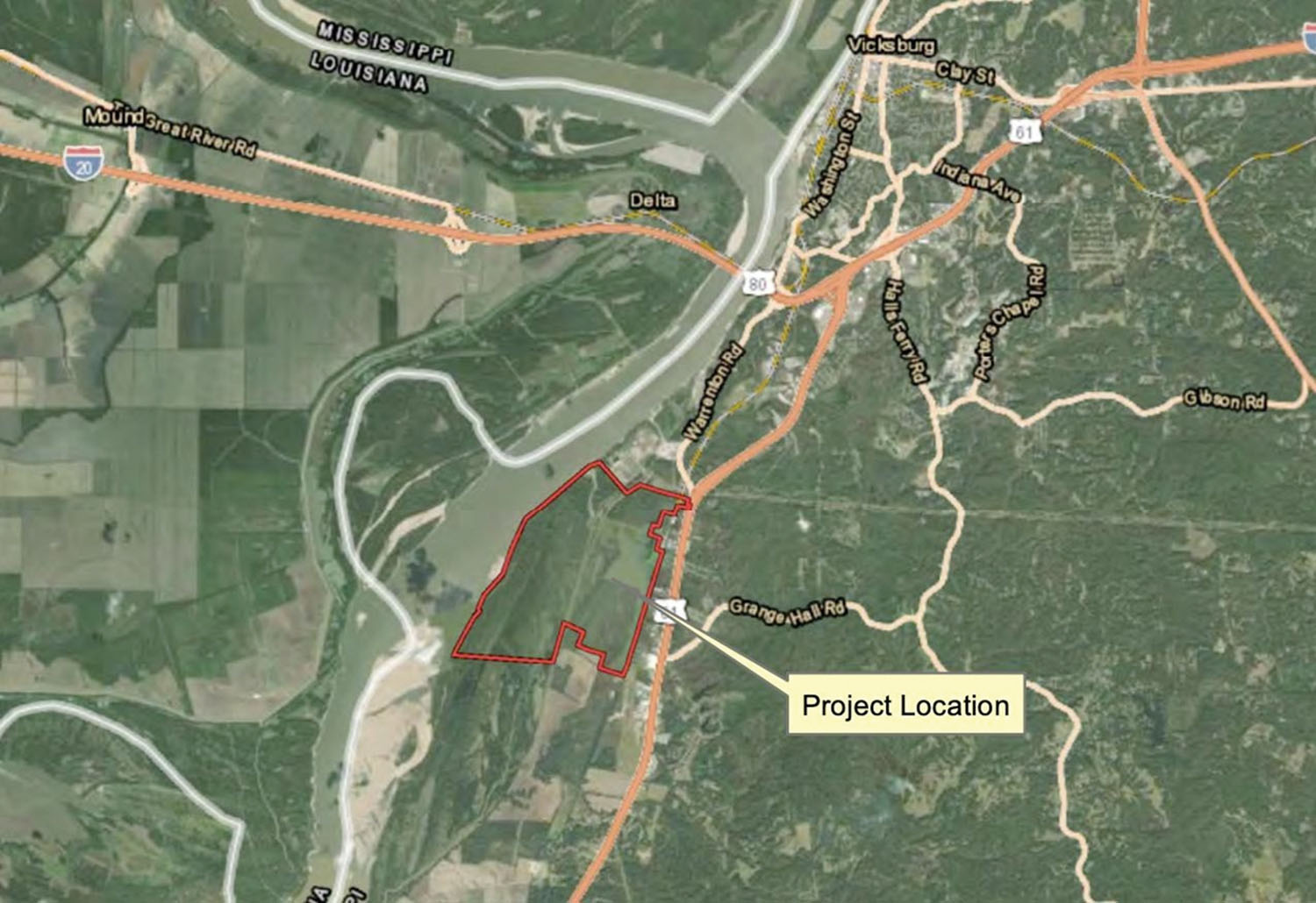 Map shows site of proposed new port facility on the Mississippi River.