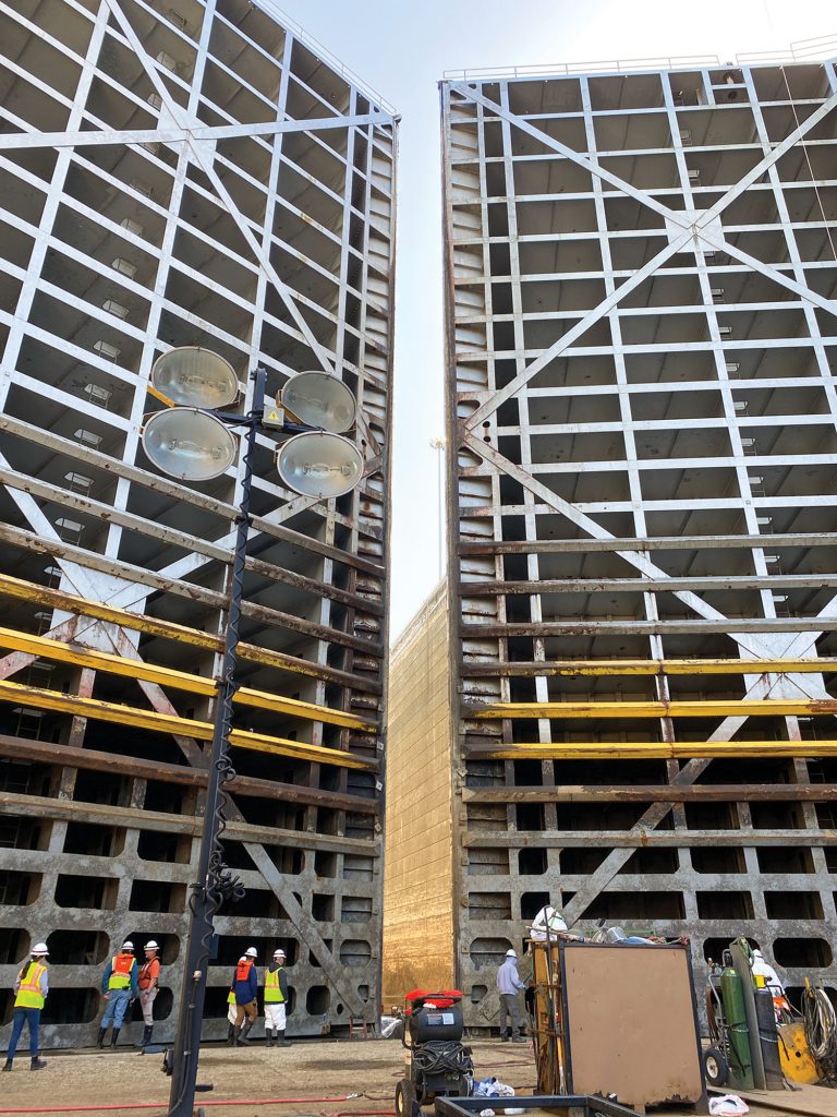 The main chamber at Wilson Lock is 110 feet high, making it the largest single-lift lock east of the Rockies. (Photo by Heather King/Nashville Engineer District)