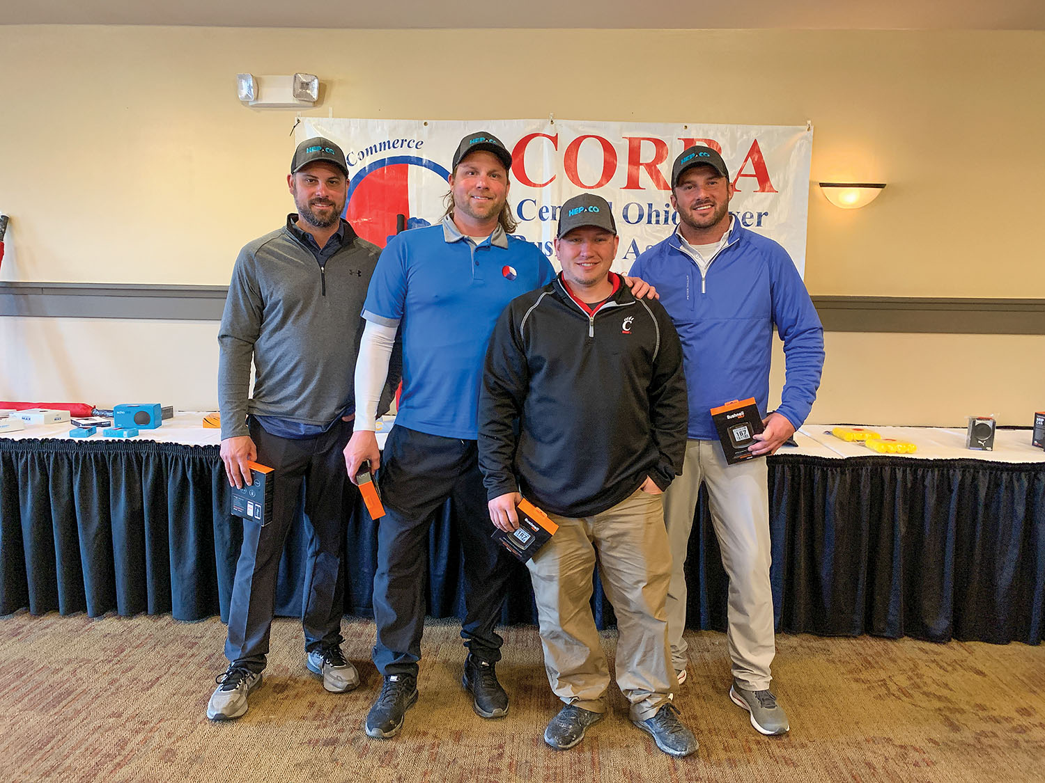 HEPACO sponsored the winning team for CORBA’s annual golf outing. Team members were (from left) Mike Doll, Jeff Zand, Jason Sitterle and Adam Pennington. (Photo courtesy of Central Ohio River Business Association)