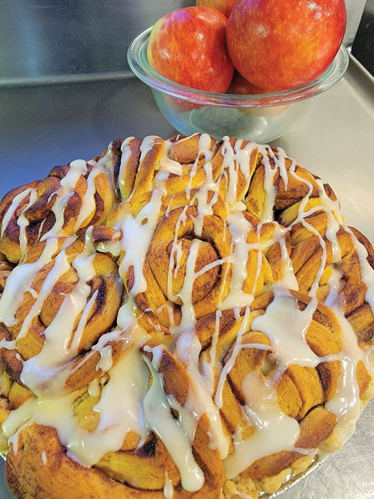 Apple pie on a cinnamon roll crust.