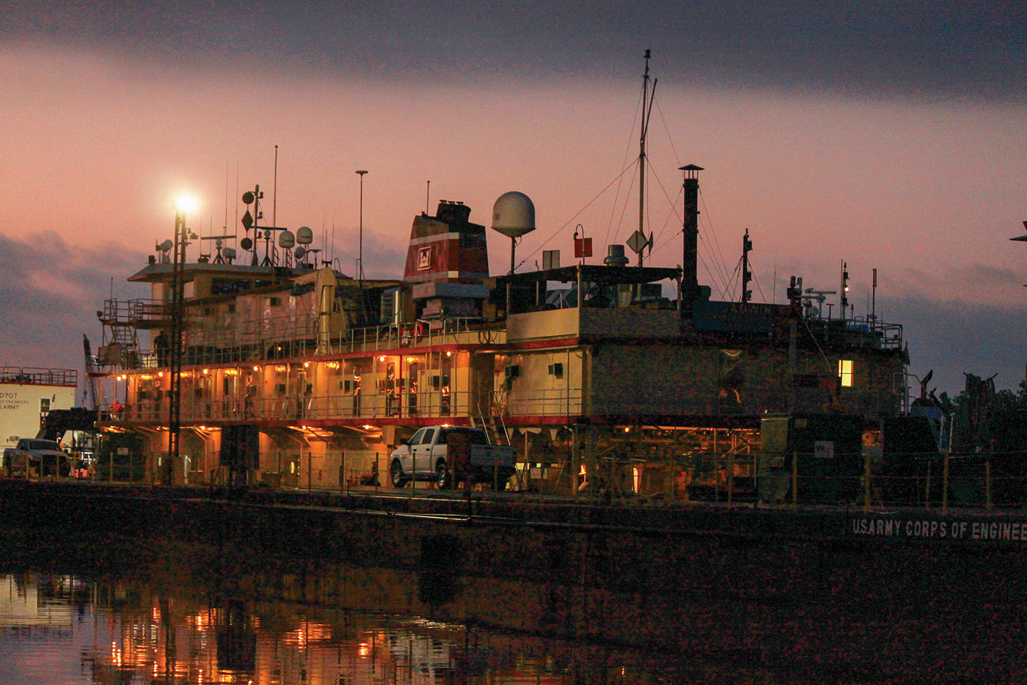 The Vicksburg Engineer District Dredge Jadwin left May 10 for the 2022 dredging season on the Mississippi River. (Photo by Bucky Wall/Vicksburg Engineer District)