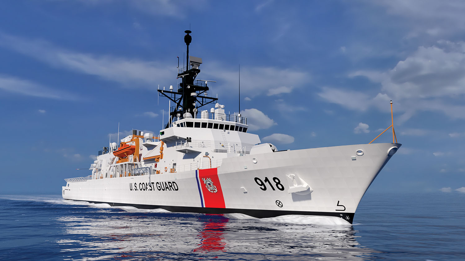 A rendering shows the future USCGC Rush, the fourth Heritage Class offshore Patrol Cutter the company is building for the Coast Guard. (rendering courtesy of Eastern Shipbuilding Group)