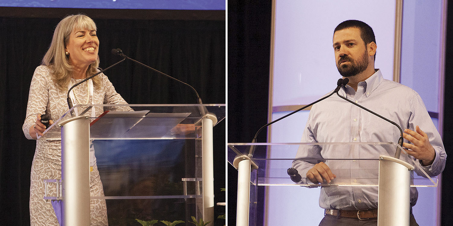 Jennifer Carpenter and Tracey Zea speaking at the Inland Marine Expo in St. Louis May 24. (Photos by Frank McCormack)