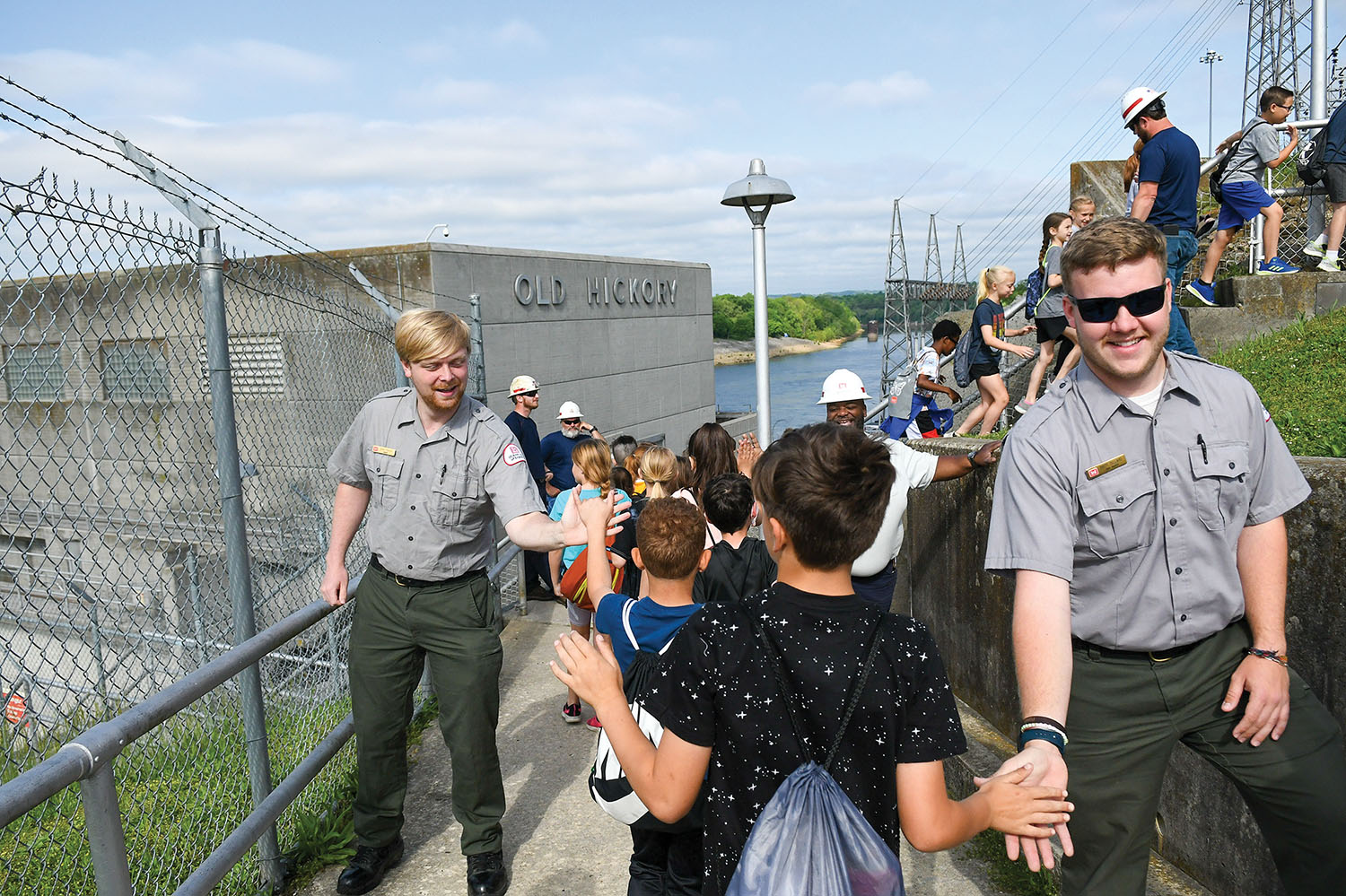 Union Elementary STEAM program students make their way to the Old Hickory Powerplant in Hendersonville, Tenn., on May 4. The students greeted Old Hickory personnel along the way with high-fives and excited smiles. (Photo by Misty Cunningham)