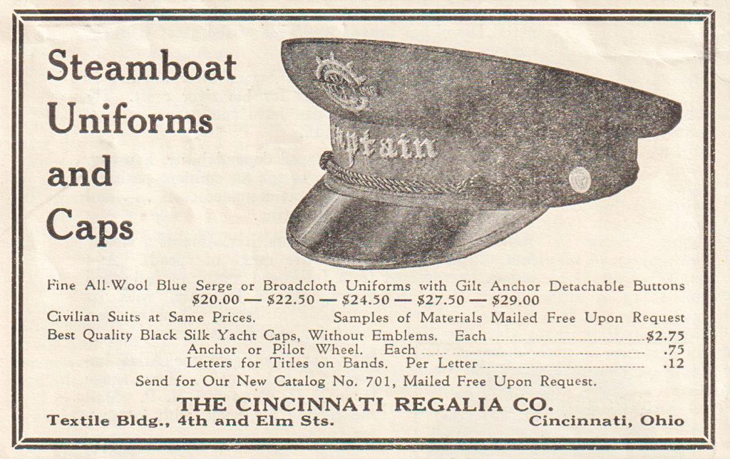 Cincinnati Regalia Company ad in The Waterways Journal, August 16, 1930. (David Smith collection)