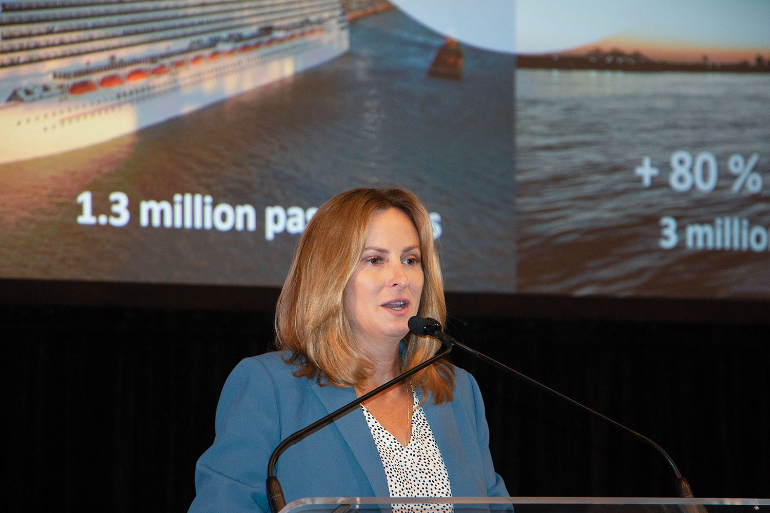Brandy Christian, president and CEO of the Port of New Orleans, speaks at the 2022 Inland Marine Expo. (Photo by John Shoulberg)