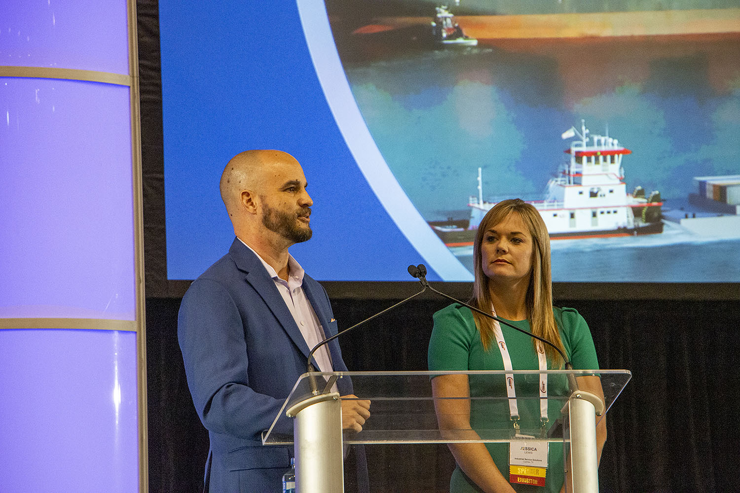 Josh Sebastian of The Shearer Group Inc. with Jessica Lewis of Industrial Service Solutions. (Photo by John Shoulberg)